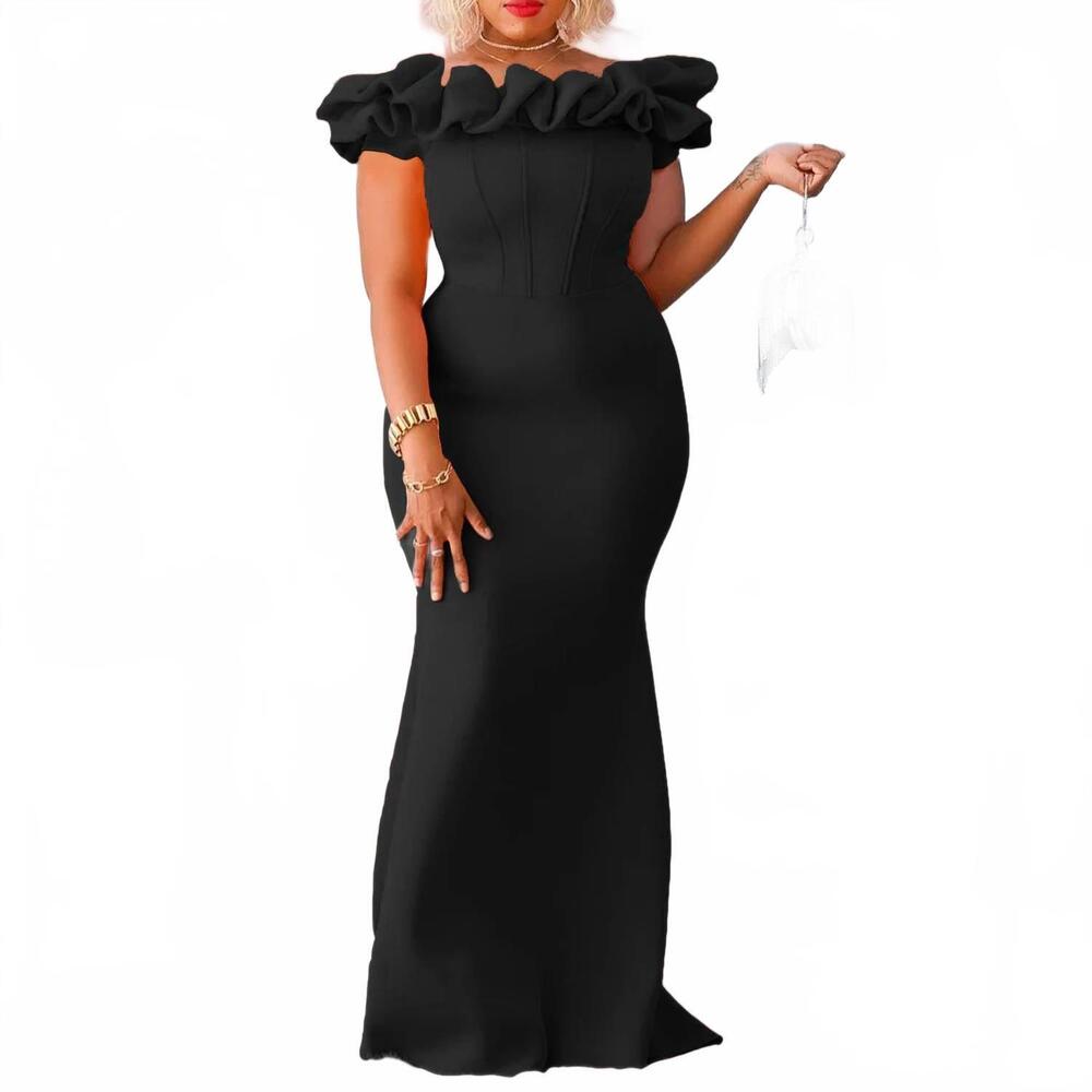 NEW METAMORPHOSIS GIRL ruffle front strapless formal gown dress in black